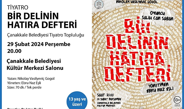 "Bir Delinin Hatıra Defteri" Tiyatro Oyunu Çanakkale’de