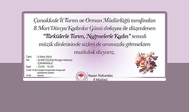 ‘’Türkülerle Tarım, Nağmelerle Kadın’’ etkinliği düzenlenecek