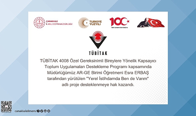 "Yerel İstihdamda Ben de Varım" projesine TÜBİTAK 4008 desteği!