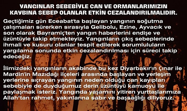 Çanakkale Barosu'ndan çağrı: Yangınlar sebebiyle zarar görenler adalet istiyor