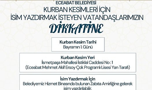 Eceabat Belediyesi, Kurban Bayramı için isim kaydı sürecini başlattı