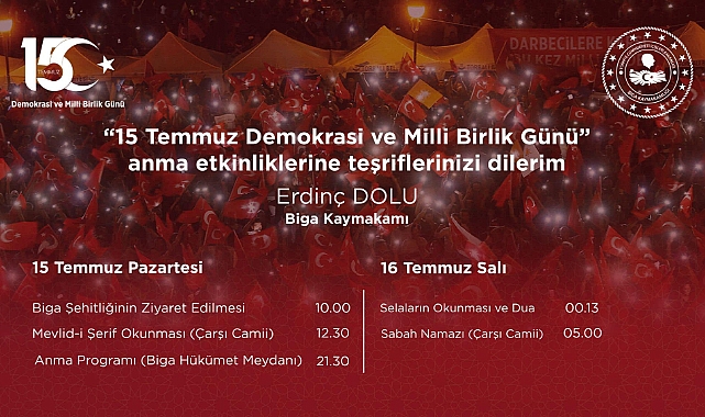 Biga Kaymakamlığı'ndan 15 Temmuz Demokrasi ve Milli Birlik Günü anma programı