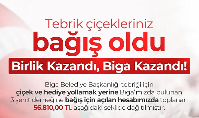 Biga'da tebrik çiçekleri bağış oldu