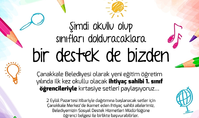Çanakkale Belediyesi’nden ilkokul öğrencilerine kırtasiye yardımı