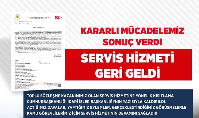 Servis hizmetine yönelik kısıtlama kaldırıldı