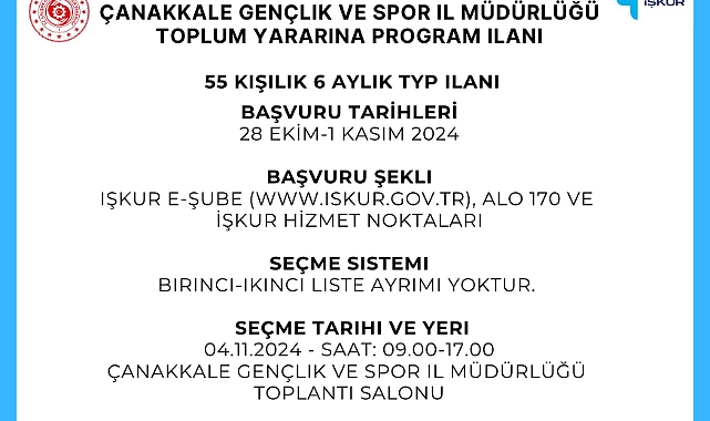 Toplum yararına program ilanı başvurusunu duyurdu