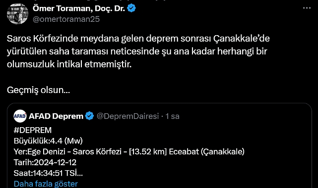 Vali Toraman'dan deprem sonrası açıklama