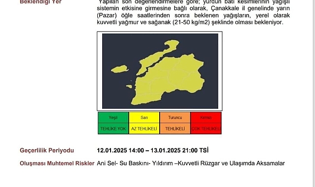 Çanakkale'de Gökgürültülü Sağanak uyarısı!