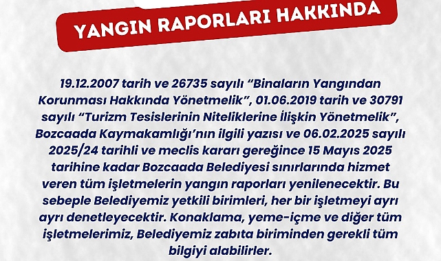 Bozcaada'da işletmelerin yangın raporları yenilenecek