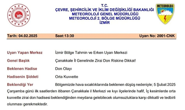 Çanakkale’de zirai don riski uyarısı!