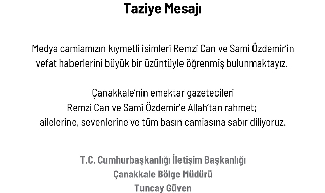 Tuncay Güven'den taziye mesajı