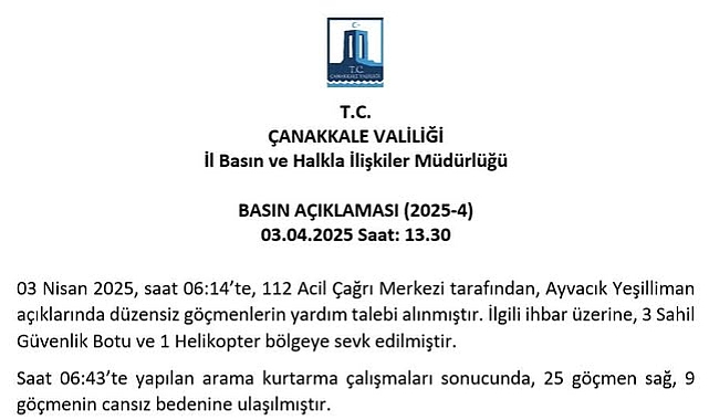 Ayvacık açıklarında batan botta ölü sayısı 9'a yükseldi