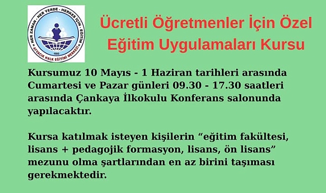 Ayvacık'ta Ücretli Öğretmenler İçin “Özel Eğitim Uygulamaları” kursu başlayacak