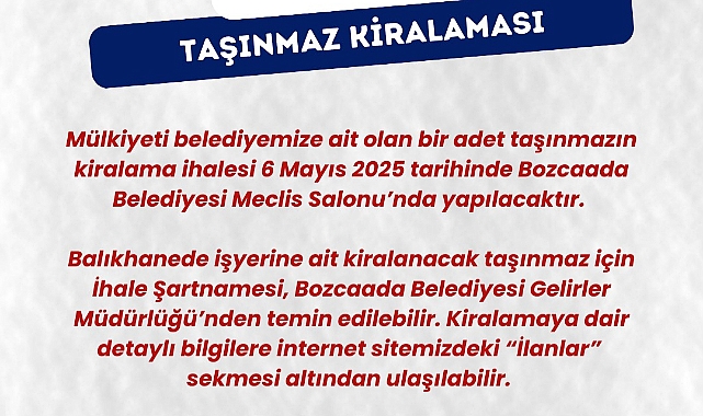 Bozcaada Belediyesi balıkhanedeki işyerini ihaleyle kiraya verecek