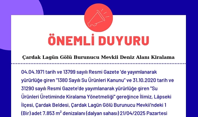 Çardak Lagün Gölü’nde deniz alanı kiraya veriliyor!