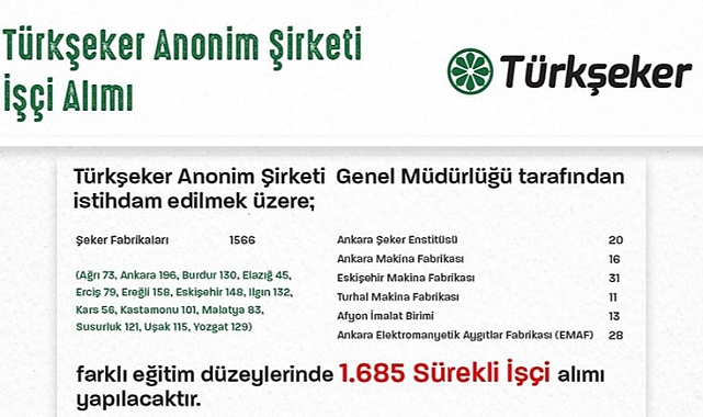 Türkşeker’den Dev İşçi Alımı! Başvurular ne zaman?