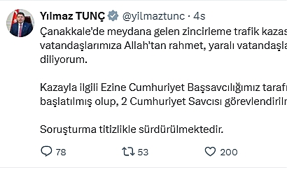 Adalet Bakanı Yılmaz Tunç Ezine'deki kazada adli soruşturma başlatıldığını açıkladı