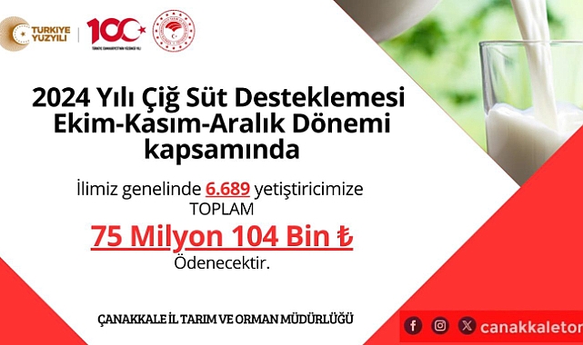 Çanakkale’de çiğ süt üreticilerine 75 milyon TL destek ödemesi!