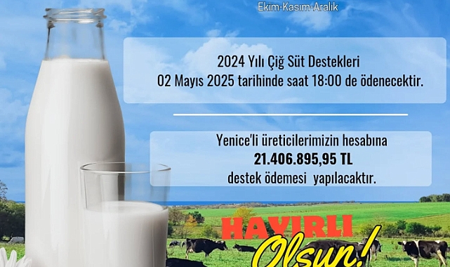 Yenice’de üreticilere 21 Milyon TL’yi aşan çiğ süt desteği ödendi