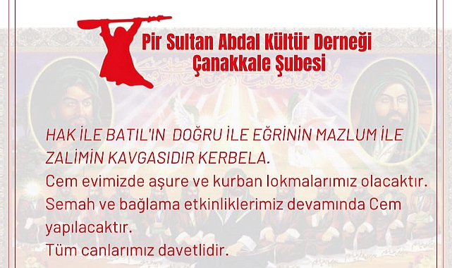 Çanakkale Cemevi’nde Aşure ve Cem Etkinliği düzenlenecek