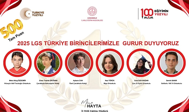Çanakkale’den LGS’de Büyük Başarı: 6 Öğrenci Türkiye Birincisi Oldu