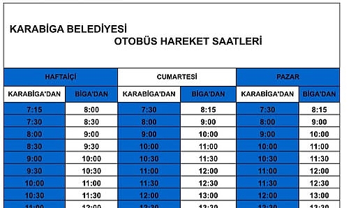 Karabiga Belediyesi Otobüs Sefer Saatlerinde Güncelleme Yapıldı