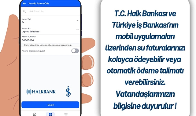 Lapseki'de su faturaları artık online ödenebilecek