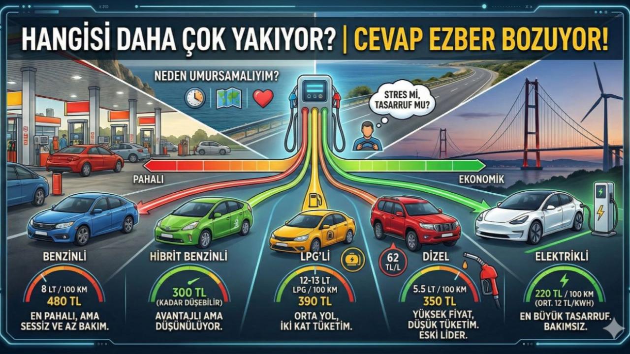 Hangi Araç Daha Az Yakıyor? Benzin, Dizel, LPG ve Elektrikli Karşılaştırması